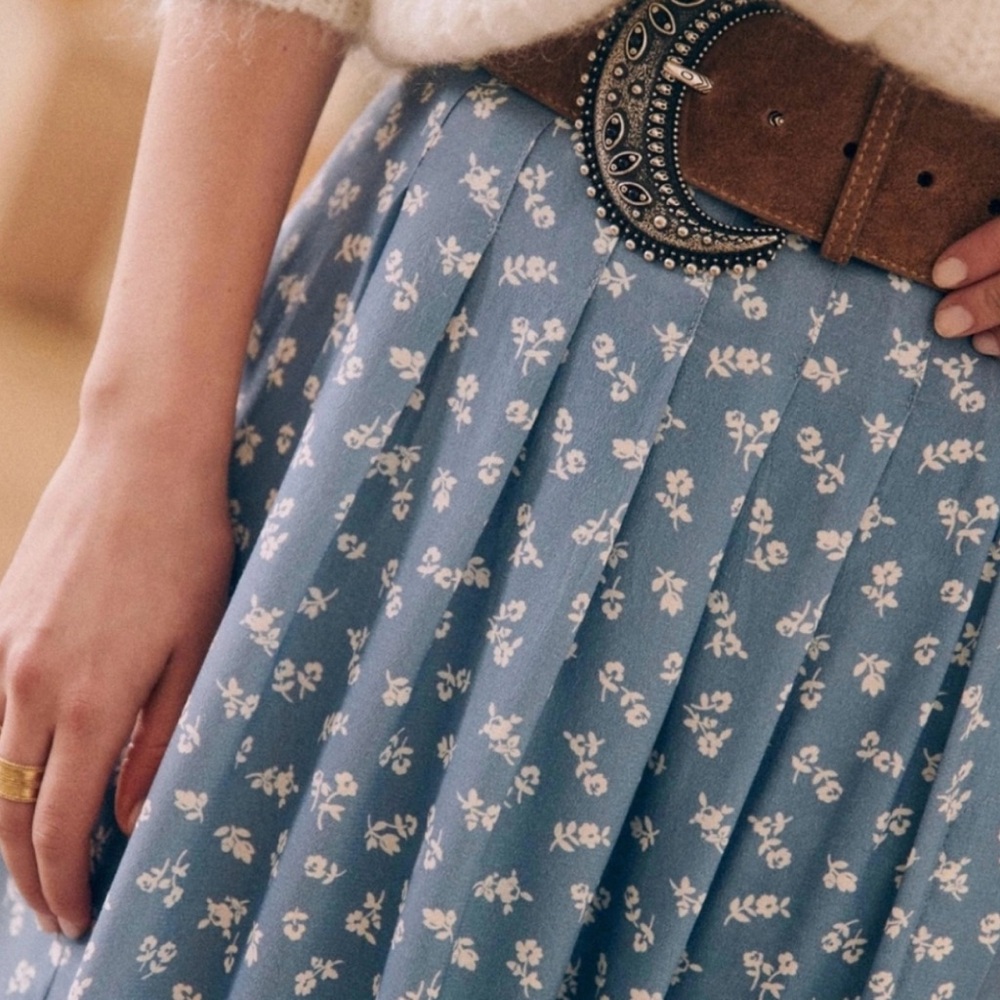 Sezane Alicia Skirt in Blue/White Floral size 36Fr/US4